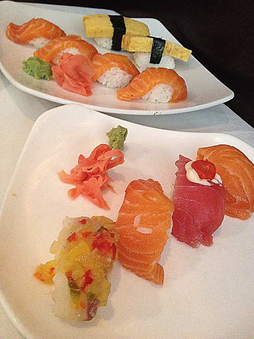 salmon, tuna, white fish sushi