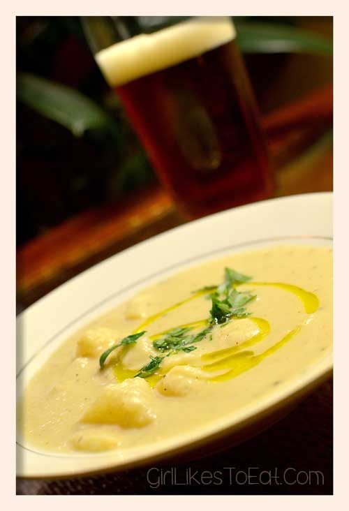 white ale potato leek soup and a stella atrois